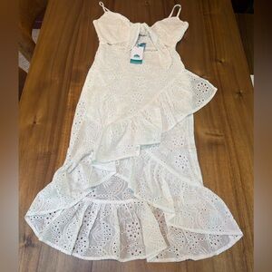 NWT Luna Del Rey White Eyelet Lace Sundress Ruffle Hem Tie Front